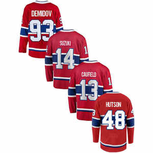Jersey de Hockey sobre Hielo Personalizado, Uniforme Rojo de Equipo, Nombre del Jugador Personalizado, Suzuki 14, Demidov 93, Caufield 13, Hutson 48, Ropa Profesional - Product Image 3