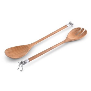 Nouveauté : Ensemble de cuillère et de fourchette à salade en bois naturel avec manche court pour la maison et la table de mariage - Product Image 2