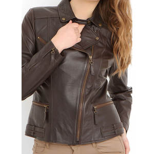 Vente en gros 100% veste de motard pour femmes en cuir véritable en cuir de mouton respirant Satin tissé - Product Image 1