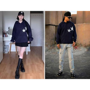 Sudaderas con capucha de gran tamaño con gráfico de estrellas, sudadera estética de cuello redondo, manga larga para mujeres y hombres, ropa de calle informal básica, mezcla de algodón - Product Image 3