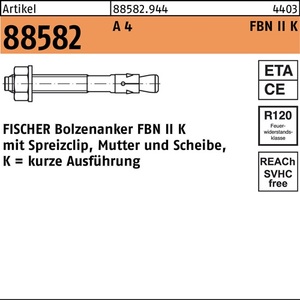 สำหรับ Fischer FBN II Bolt Anchor R 88582 16/15K A4 ชุด 10 ชิ้น - Product Image 1