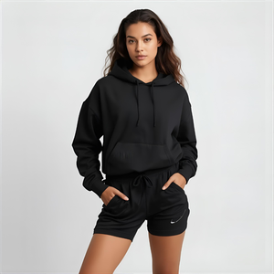 Conjunto corto de sudaderas con capucha para mujer, conjunto de dos piezas, chándal de lana de algodón con logotipo personalizado y opciones OEM - Product Image 5