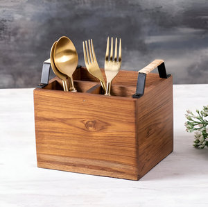 Top Sale Wooden Flatware Utensil Caddy with Handles Wood Holder for Spoons Forks Napkins for Restaurant Sale - Product Image 2
