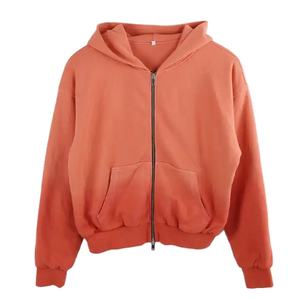 Venta al por mayor de peso pesado Zip Up Hoodie Jacket French Terry Unisex Plain Blank Red Gradient Tie Dye sudaderas con capucha de doble capa - Product Image 1