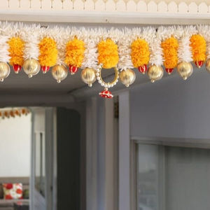 Diwali telón de fondo Toran puerta colgante caléndula Pooja Mandir Floral cenefa entrada boda templo decoración Nuevo Hogar regalo - Product Image 1