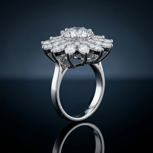 Marquise Sunburst Flower Halo <b>CZ</b> <b>Ring</b> In White Gold Elegant Floral Fashion Jewelry For Women Wedding Gift - Product Image 1