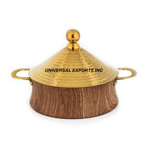 Casserole en acier inoxydable martelé finition or faite à la main nouveau chauffe-plats en métal de luxe à double paroi - Product Image 3