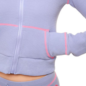Ensemble de survêtement unisexe en tricot gaufré de haute qualité, lavage à l'acide, haut à capuche et pantalon, vêtements de sport décontractés, été - Product Image 6