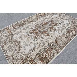 พรมขนสัตว์สีน้ำตาลเบจแบบดั้งเดิมคลาสสิกงานเย็บปะสไตล์ตุรกีโบราณขนาด5.6x8.9ฟุตงานแฮนด์เมดสำหรับห้องนอนห้องโถงน้ำยาง - Product Image 2