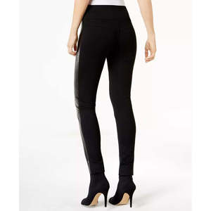 INC International Concepts Pantaloni skinny casual traspiranti a vita alta da donna con contrasto in ecopelle neri taglia 0 - Product Image 2
