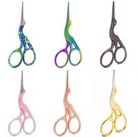 Ciseaux de couture professionnels en acier inoxydable, courbés et tranchants, couleur or rose, motif petit grue/oiseau/stork, pour broderie et couture