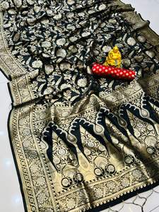 Saree Handloom Designer en soie pure avec bordure tissée Zari Fête traditionnelle en coton et fonction de mariage Wear Sari - Product Image 2