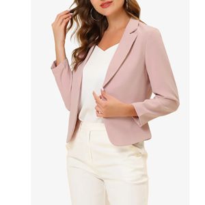 Blazers de oficina de mujer tejidos de patrón sólido de manga larga con frente abierto para negocios y trabajo - Product Image 4