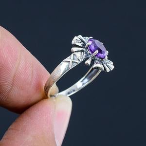 Bague artisanale en argent sterling 925 avec pierre précieuse améthyste, style bohème, pour femme, cadeau de mariage et de fête - Product Image 3