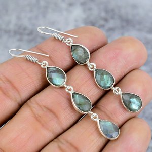 Boucles d'oreilles pendantes tendance en argent sterling 925, faites à la main, avec labradorite en forme de poire, pour cadeau de mariage, fêtes, femmes - Product Image 1