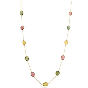 Magnifiquement conçu Top qualité tourmaline naturelle forme inégale chaîne Station collier 18k solide or jaune bijoux faits à la main - Product Image 1