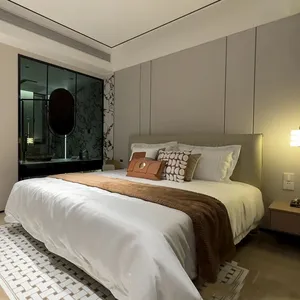 Üretici toptan High End doğal ahşap kaplama salon mobilya kraliçe boyutu başlık kral Modern yatak odası otel yatak