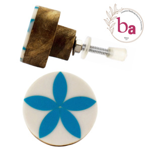 Bleu Floral Résine Bois Tiroir Porte Armoire Bouton & Tirez Poignée Artisanat pour Cuisine Chambre & Hôtel Utilisation pour Commodes Placards - Product Image 1