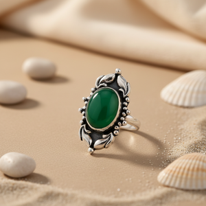 925 Silver <b>Statement</b> <b>Ring</b> for Women Handmade Geometric Design with Emerald Cut Topaz and Morganite Green Onyx Inlay Setting - Product Image 3