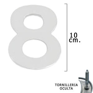 Numero in metallo "8" Argento Opaco 10 cm. Viti a scomparsa (confezione blister da 1 pezzo) - Product Image 1