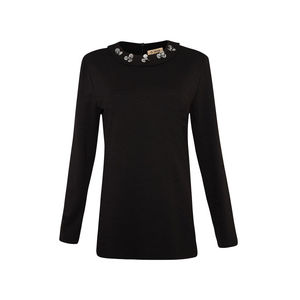 Blusa de Punto con Estampado de Leopardo, Cuello Bordado y Detalle de Botones - Product Image 1