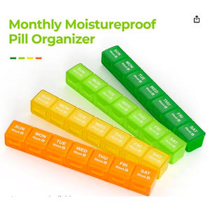 กล่องใส่ยาประจำสัปดาห์แบบแถวเดียวขนาดเล็ก ปลอดสาร BPA ผลิตจากพลาสติก PP ขนาด 1.2x1.1x1.1 นิ้ว มีช่องใส่ยา 10 ช่อง สำหรับใส่แคปซูลน้ำมันปลา - Product Image 1