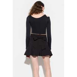 Falda Corta Casual Vintage con Lazo por Encima de la Rodilla, Diseño Dulce con Vendaje, Tela de Algodón, Chifón y Tejido de Punto, Cintura Natural, Primavera-Otoño - Product Image 4