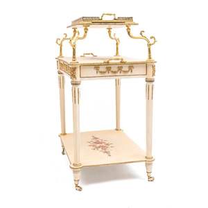 Chariot à thé en bois classique de luxe avec des détails dorés faits à la main, chariot de service - Product Image 6