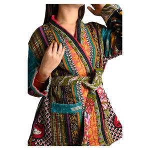 Wholesale Boho Casual Style Women's Jacket Vintage Cotton Reversible <b>Coat</b> with Recycled Woven Fabric Women's Outerwear - Product Image 5