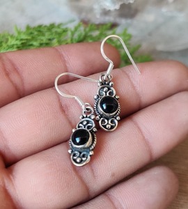 Boucles d'oreilles classiques faites à la main 925 bijoux en argent massif pour femmes 925 argent Sterling noir Onyx pierres précieuses Boho Style boucles d'oreilles cadeau - Product Image 4