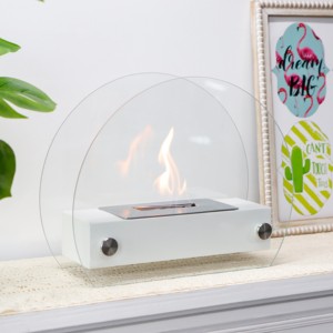 Camino da tavolo <span class=keywords><strong>bioetanolo</strong></span> bianco rotondo in vetro decorativo camino <span class=keywords><strong>portatile</strong></span> in metallo - Product Image 4