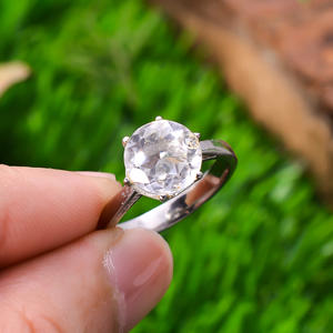 Bague de fiançailles en cristal naturel en argent Sterling 92.5, 3.2 grammes, belle pierre précieuse, bague ethnique incolore - Product Image 4