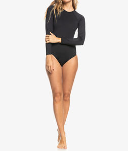 Rashguard une pièce uni pour femme, col rond, manches longues, tissu extensible doux, anti-UV, été, logo imprimé personnalisé - Product Image 1