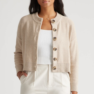 Suéter de cárdigan con cuello en V Regular para mujer de alta calidad 100% algodón ligero invierno estilo Casual botón decoración frontal - Product Image 4