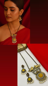 Ensemble de pendentif en laiton double ton de haute qualité pour les femmes parfait pour les vêtements décontractés pendentif traditionnel indien avec ensemble de collier de boucles d'oreilles - Product Image 6