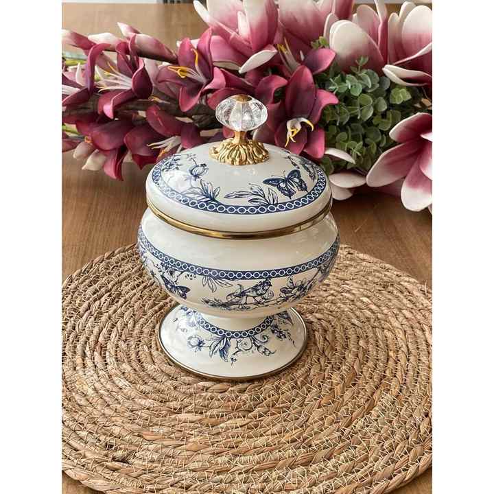 Blue Enamel Footed Sugar Bowl