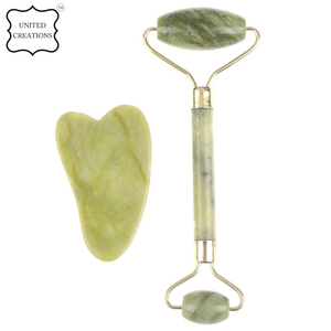 Juego de rodillos de jade de cuarzo al por mayor y Gua Sha, juego de rodillos de jade antienvejecimiento, juego de masaje de piedra Guasha de jade natural - Product Image 3