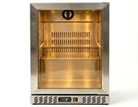 Réfrigérateur à bouteilles sous comptoir en acier inoxydable avec porte vitrée pour bière, eau et desserts, idéal pour bar domestique ou commercial