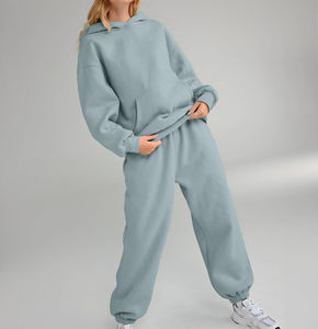 Chándal de dos piezas de algodón grueso para mujer, conjunto de sudaderas con capucha de secado rápido, chándales lisos para correr en blanco de talla grande para mujer - Product Image 2