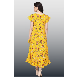 Vestido Floral Premium de Alta Costura con Volantes Asimétricos para Mujer, Tela Crepé Suave y Ligera - Product Image 2