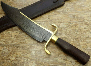 CUSTOM HANDMADE DAMASCUS STEEL BLADE WITH ROSE WOOD HANDLE BEAUTIFUL HUNTING BOWIE <b>KNIFE</b> WITH LEATHER SHEATH by <b>KNIVES</b> MAKER. - Product Image 3