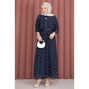 Ensemble jupe en mousseline indigo à pois pour femme avec foulard, motif floral, col à nœud, coupe ample pour printemps/été, inclut un pantalon taille XL - Product Image 4