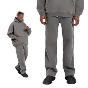 OEM Premium CVC 350g Men Oversized Hoodie Trouser Set American Streetwear Fleece Tracksuit Winter Loose Fit Customizable Trouser - Product Image 2