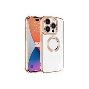 Coque en silicone Netzy Premium Rose Gold pour iPhone 15 Pro SAF-A Omega avec protection de l'appareil photo, coques arrière électroplaquées, style Ins - Product Image 1