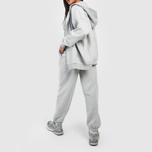 Zip up Jogging Hoodie Set Solid Joggers Pantalones Mujeres 2 piezas Set Logotipo personalizado Fleece Zip up Hoodies Pantalones de chándal Nuevo chándal - Product Image 3