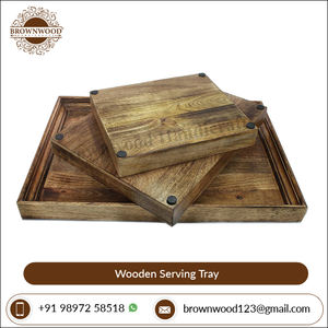 Prix d'usine Ensemble de plateaux en bois de qualité supérieure Conception personnalisée Grand plateau de service décoratif en bois de manguier Ensemble à bas prix - Product Image 3