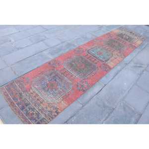 Turkish <b>Runner</b> Rug 2.5x11.2 ft (76x341 cm), <b>Red</b> Floral Vintage Rug - Product Image 3