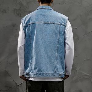 Premium Denim Screen Print logo Chaleco de gran tamaño Casual Turn down Collar Transpirable Vintage Chaquetas sin mangas Hombres - Product Image 4