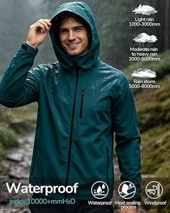 Veste de randonnée imperméable pour homme, coupe-vent, softshell, à capuche, manteau d'extérieur, poignets et ourlet ajustables pour le ski et le snowboard - Product Image 1