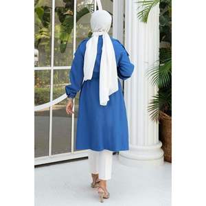 Automne hiver Indigo Trench Coat avec ceinture amovible Double boutonnage fermeture bouton décoration poids personnalisé Faux cuir coquille - Product Image 4